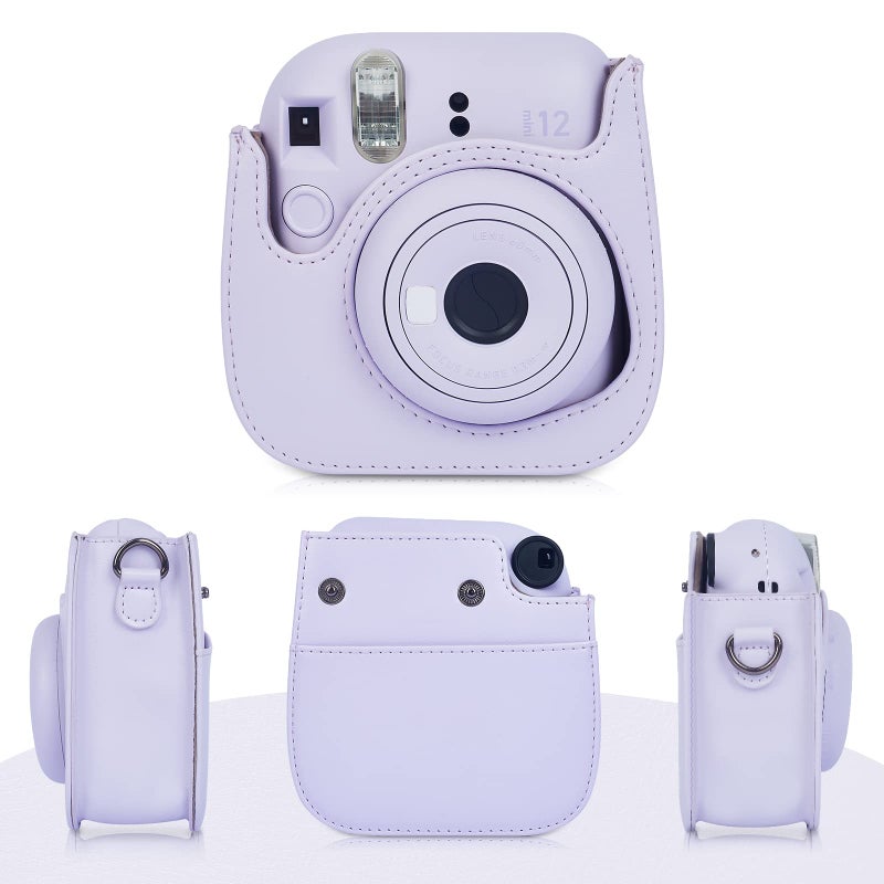 فيتيوم حافظة حماية للكاميرا من Phetium Instant Mini 12 متوافقة مع Instax Mini 12 11 حقيبة جلدية PU مع جيب وحزام كتف قابل للتعديل (أرجواني أرجواني) - Image 2
